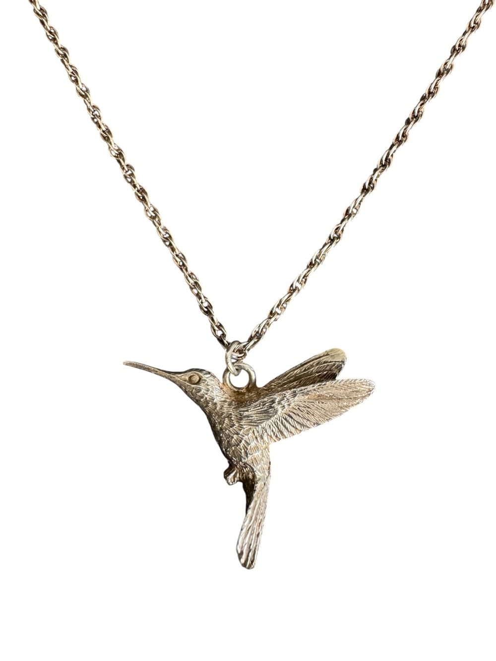 Hummingbird Necklace Sterling Silver Bird Artist Signed Tretheway 925 Vtg 24"